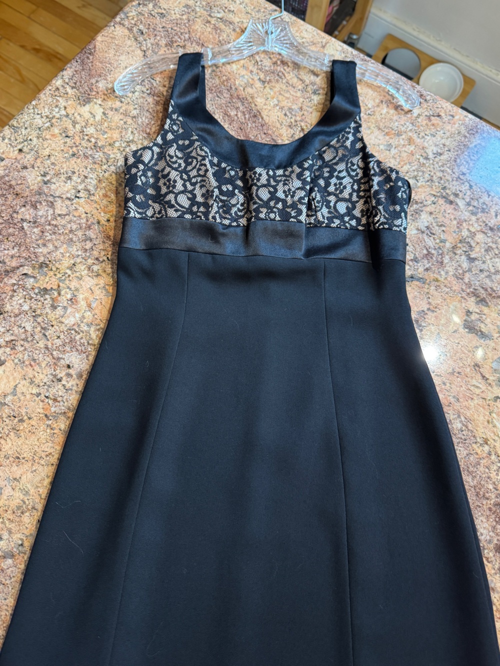 Ann Taylor Black Dress with Ivory Lace Brocade Bodice